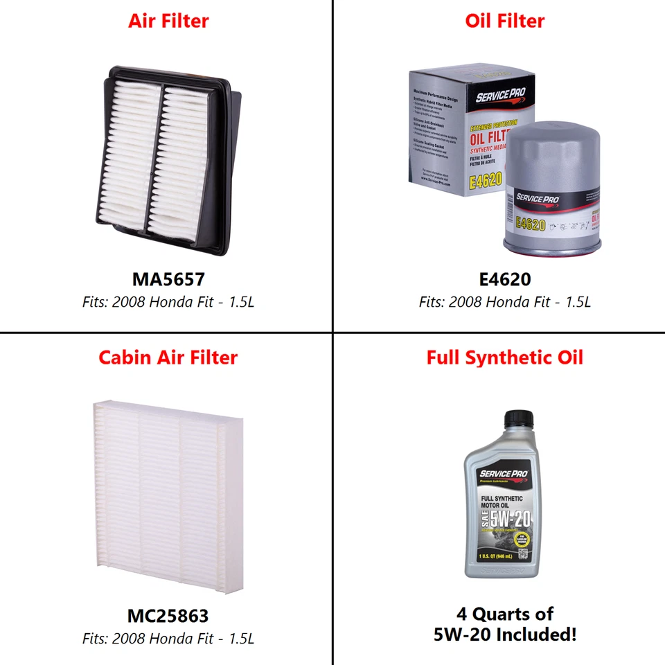 2008 Honda Fit 1.5L Complete Oil, Air & Cabin Filter Kit (5W-20) Foto 2 de 4
