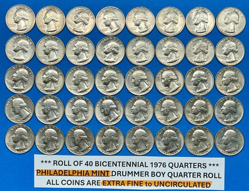 1976-P Bicentennial Drummer Boy Quarters Roll of 40 Lightly Circulated Coins
