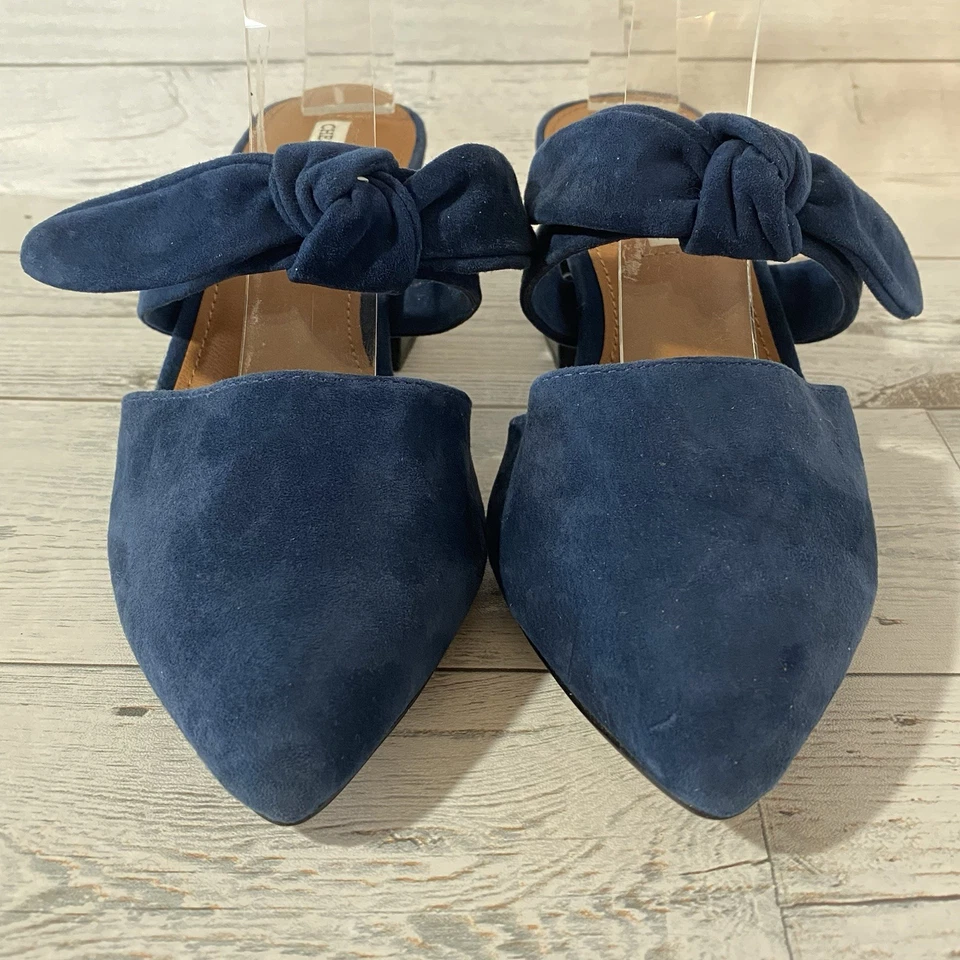 Chelsea и фиолетовый каблуки женщин 6 M синий Molly замши кожи мулы бант коренастый милый - Изображение 2 из 4