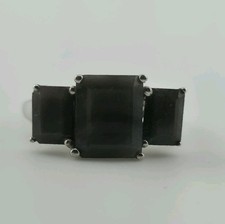 Sterling Silver Ring 925 Gray Quartz Stones Three Square Size 8