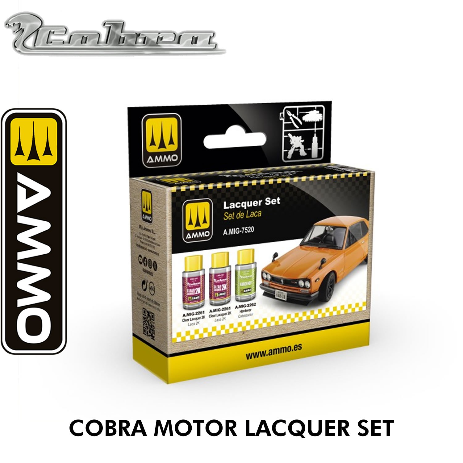 Cobra Motor LAQUER SET 3 x 30ml Model Vehicle Paint Brush Airbrush AMMO MIG7520