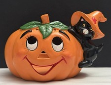 Geo Z. Lefton Halloween Pumpkin Jack-O-Lantern Cat Candle Holder Lefton 1988