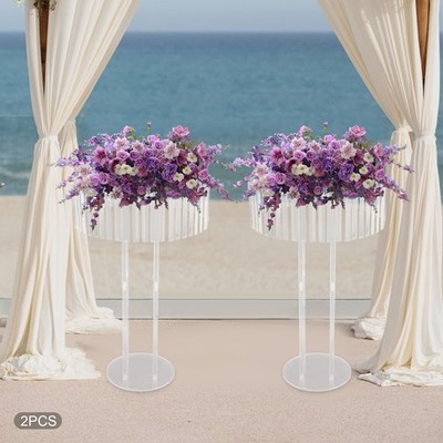 2 Pcs Clear Acrylic Wedding Flower Stands Modern Event Decor