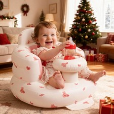 Inflatable Baby Seat Pink Bunny Sitting Up Chair Tray Back Support 4-36 Month