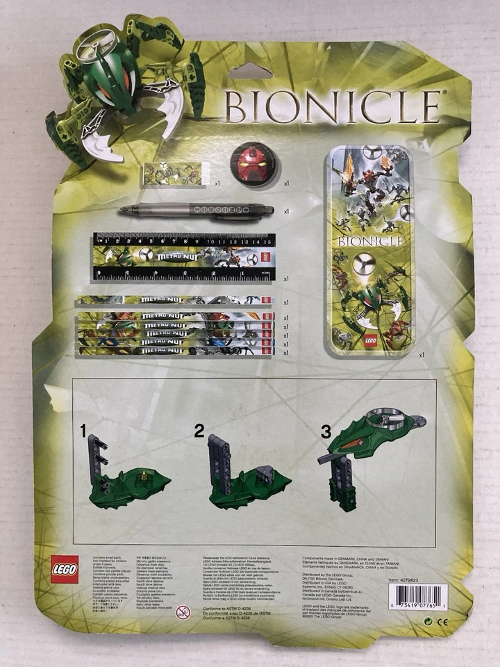 LEGO BIONICLE METRU NUI STATIONARY SET PEN RULER PENCILS CASE 2005 VINTAGE RARE - Image 2 of 4