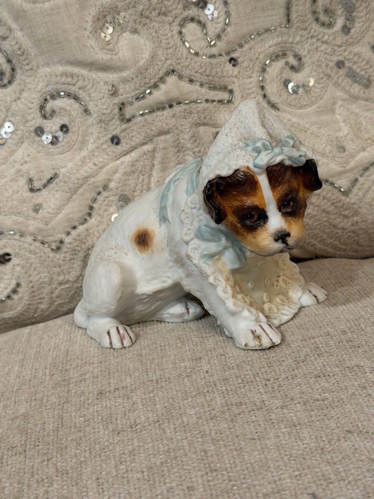 Rare Gebrüder Heubach Bonnet Dog Figurine Antique German Bisque St Bernard