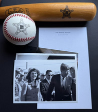 PRESIDENT JOHN F KENNEDY - AGENT CLINT HILL'S BASEBALL & MINI-BAT - WHITE HOUSE