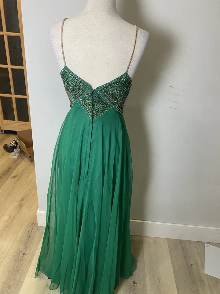 Vestido Mike Benet Años 60 Verde Esmeralda Gasa Cuentas Estrás De Colección XS EVC Foto 3 de 4