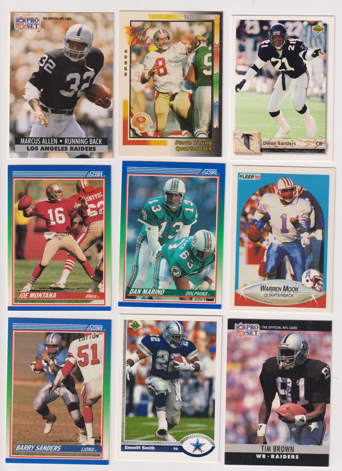 Emmitt Smith, Deion Sanders Football Card Lot (9) EXMT-NM Marcus Allen