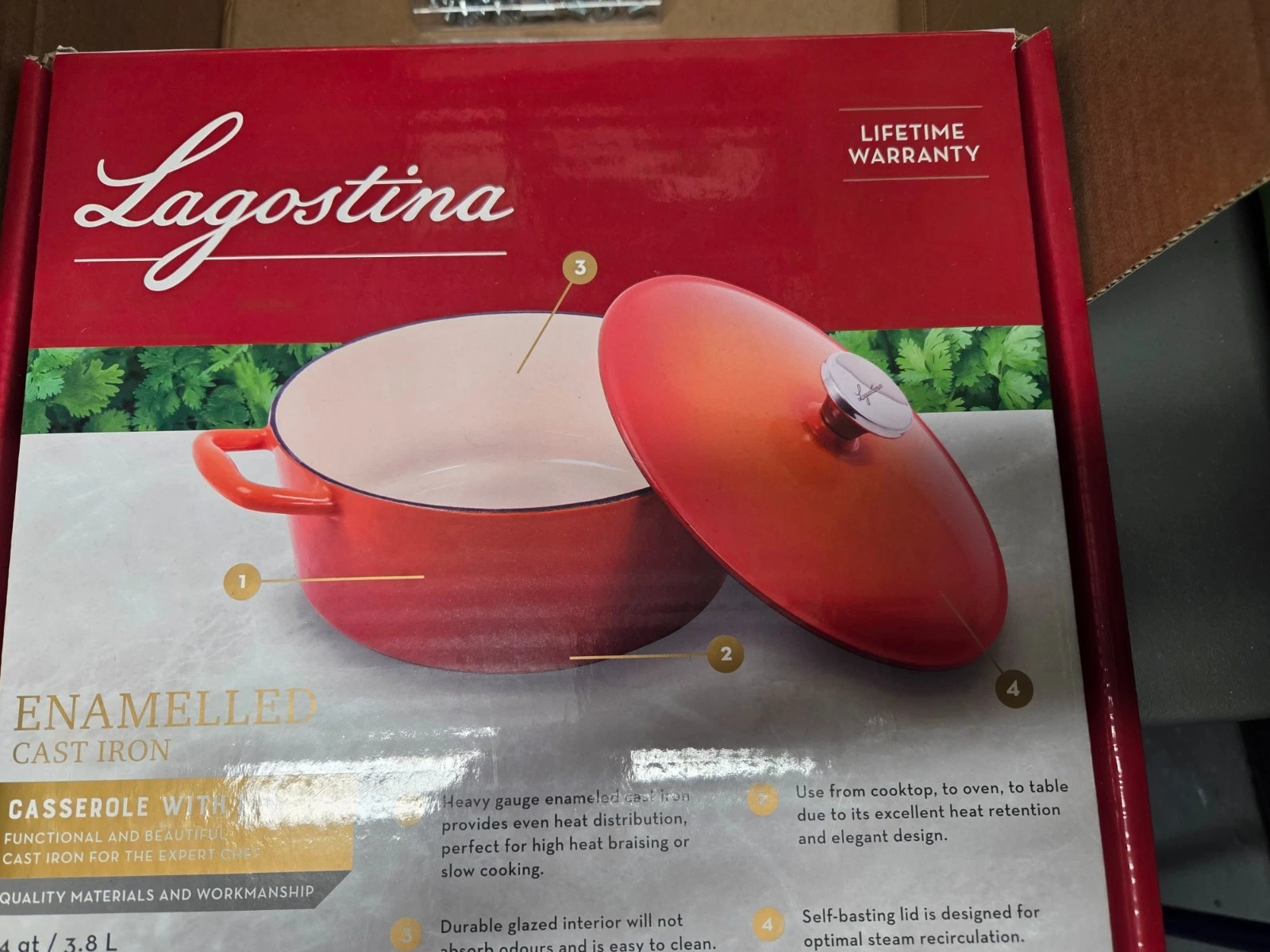 Lagostina Tuscan Collection Round Casserole Dish,Enamelled Cast Iron,Orange, 4qt