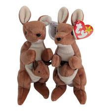 Lot of 2 Vintage TY Beanie Baby Kangaroos with Pouch Babies 1996 Retired