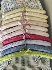 Lot 10 Vintage Padded Satin over Wood Boudoir Lingerie Hangers ASSORTED COLORS