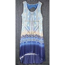 World Unity High-Low Maxi Dress Women 3X Blue Geometric Crochet Lace Back Boho
