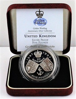 1997 Royal Mint Golden Wedding Silver Proof Crown Five Pounds £5 coin COA Box