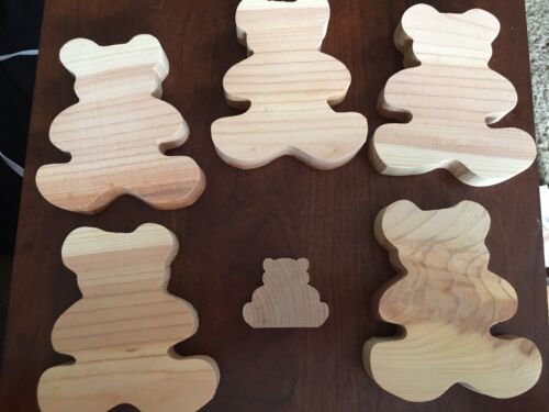 Menge 6 unvollendetes Hartholz Holz dick überstreichbar Bären Formen Spielzeug Handwerk Kunst 3" + - Bild 3 von 3