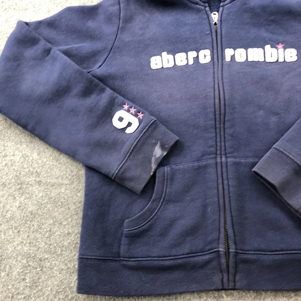 Sudadera con Capucha Vintage Abercrombie Fitch Niñas XL Azul Deletrear Cremallera Completa Logo Juvenil Y2K Foto 2 de 4
