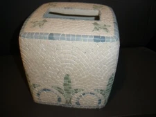 NEW Croscill Tissue Box Cover Green & White Design 5.5" Square