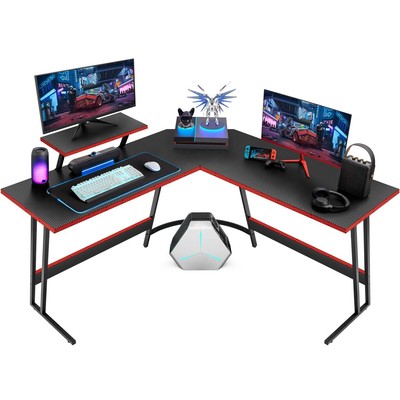L Shaped Gaming Desk Computer Corner Desk w/ Monitor Riser Stand & Large Desktop
