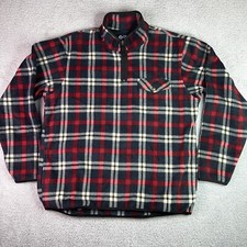 CHAPS 1/4 Zip Mens Plaid Pullover Fleece Navy Blue Red Size XL Pocket