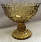 AMBER YELLOW DEPRESSION GLASS CANDY DISH COMPOTE FOOTED DISH VINTAGE RARE