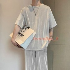 Summer Ice Silk Short-sleeved T-shirts Trousers Suit Men's Loose Two Piece Suit