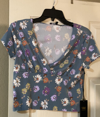 YMI Collections Women s Floral Cropped Top Multi- Color Shirt XL