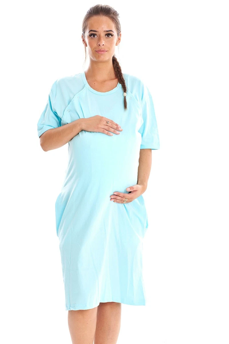 Maternity Nursing Labor Nightdress Hospital Delivery Gown Breastfeeding  Buttons