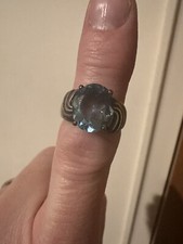 Vintage Sterling Silver Marked 925 Oval Shaped Blue Topaz Ring