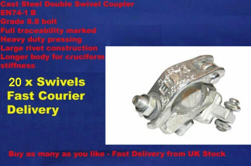 DROP FORGED STEEL 20 x Scaffolding Scaffold Fittings SWIVELS DOUBLE Couplers Clamps FREE DELIVERY