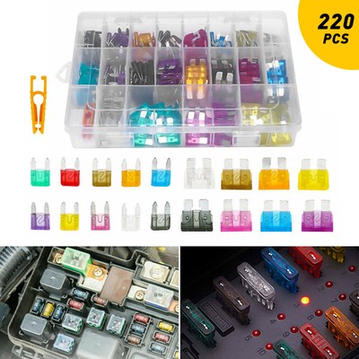 220pcs MINI Blade Fuse Assortment Auto Car Motorcycle SUV FUSES Kit APM ATM