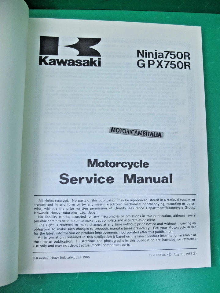Para KAWASAKI Ninja ZX 750 GPX Manual De Taller Manual De Servicio - Imagen 4 de 4