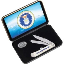 Case XX Air Force Trapper Pocket Knife Mirror Stainless Steel Blades Bone Handle