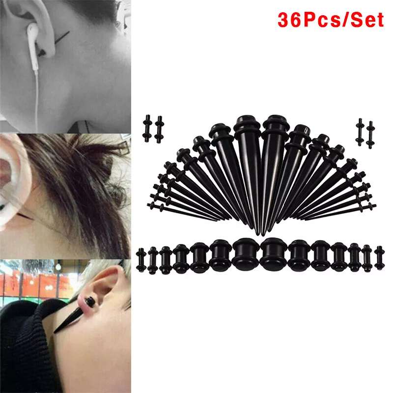 36Pcs Acrylic Ear Gauge Stretching Kit Tapers Flesh Tunnels Plug Body  Piercing`