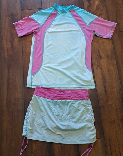 Fullsand Full-Protek UPF 50+ Womens XL Swim Shirt L Skort Green Pink Surf Beach