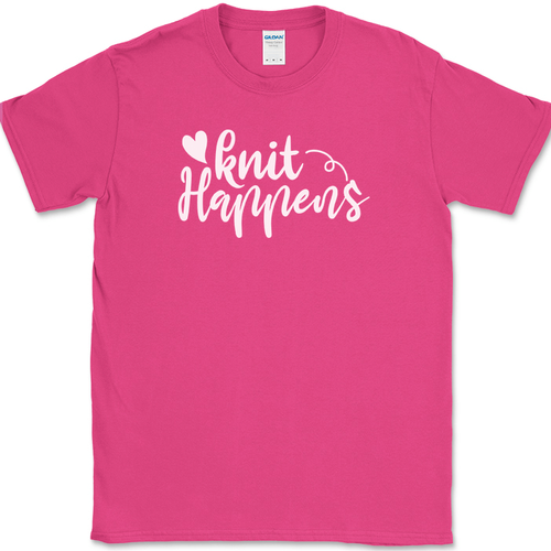 Knit Happens T-Shirt Funny Knitting Sewing Crafting Hobby Gift Text Tee - Picture 10 of 10