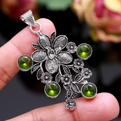 Peridot Gemstone Handmade 925 Sterling Silver Pendant Jewelry Gift For Love