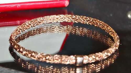14k rose gold bracelet 8.0" flat byzantine bangle vintage handmade 7.7gr N2769 - Picture 3 of 12