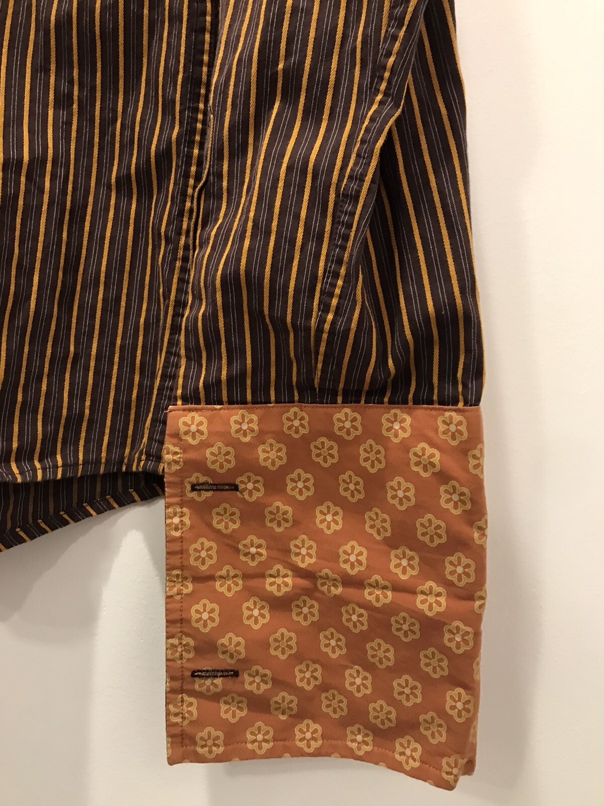 Penguin Mens M Brown Striped Long Sleeve Button Front Shirt Chest: 21 In. RARE image 5