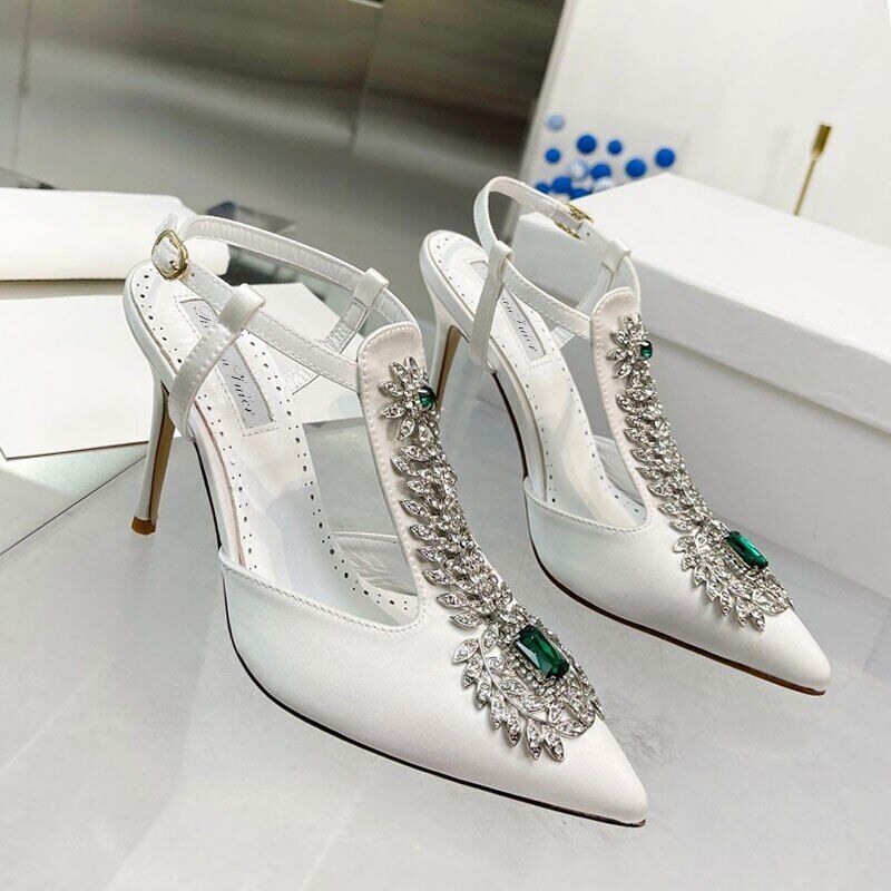 Women's Rhinestone High Heel Pointed Toe Bridesmaid Shoes