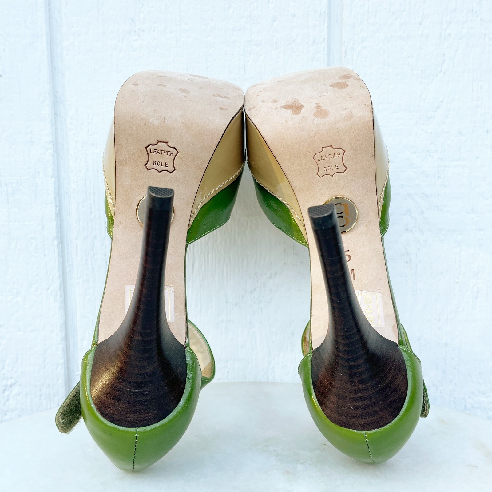 Bebe Green Leather Peep Toe Platform Stiletto Pum… - image 7