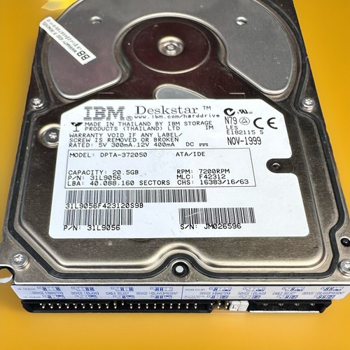 IBM Deskstar 20.5GB ATA IDE 3.5" Hard Drive 7200RPM DPTA-372050 31L9160 - Tested - Afbeelding 2 van 3