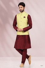 Mens Designer Traditional Wedding Ethnic Wear Kurta Payjama Jacket Set India