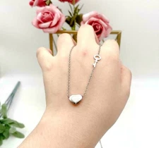 Silver Love Forever Heart Key Titanium Stainless Steel Pendant Chain Necklace
