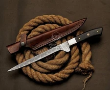 Handmade Damascus Steel Fillet Knife Flexible Blade Knife With Leather Sheath