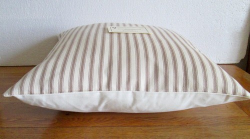 CUSHION COVERS - TAUPE & CREAM TICKING STRIPE - COUNTRY COTTAGE COTTON 16"/18" - Picture 2 of 5