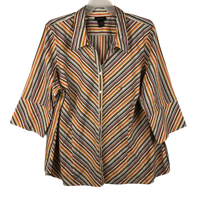 Lane Bryant Womens Multicolor Striped Point Collared Button Front Shirt Sz 26/28