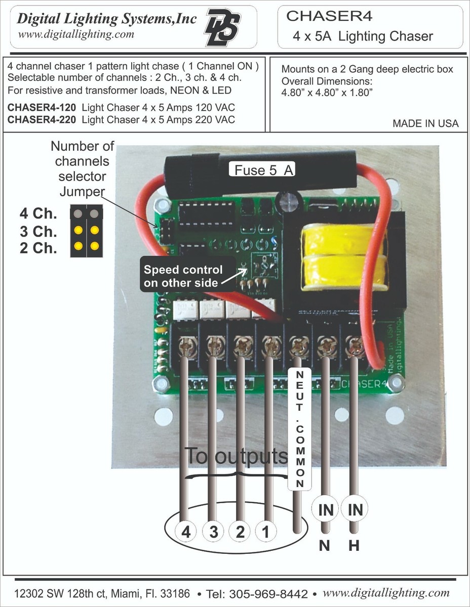 chaser4 lighting chaser controller 4 x 600 W, 120V LED