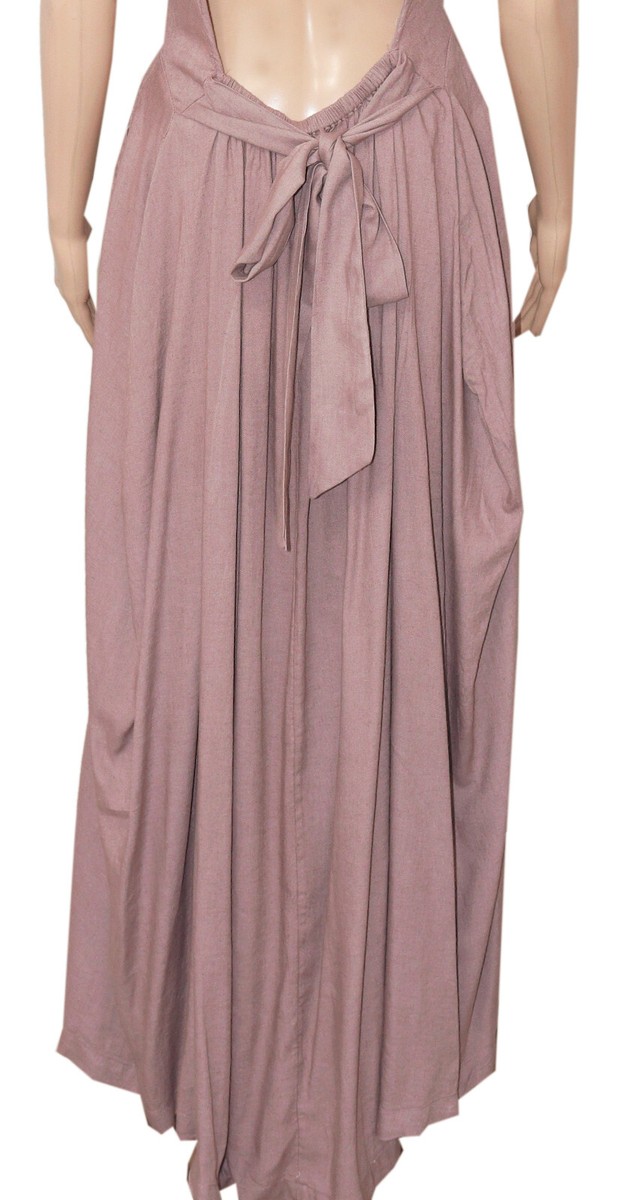 Free People Jackie Midi Puff Sleeve Backless Tie Slim Bodice Romantic Dress  XL | eBay