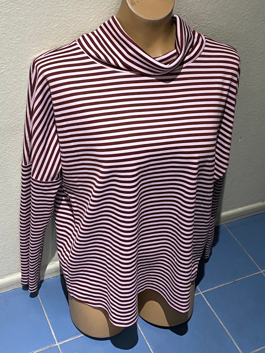 Oiselle Maroon/Pink Stripe Turtleneck Long sleeve Activewear Top