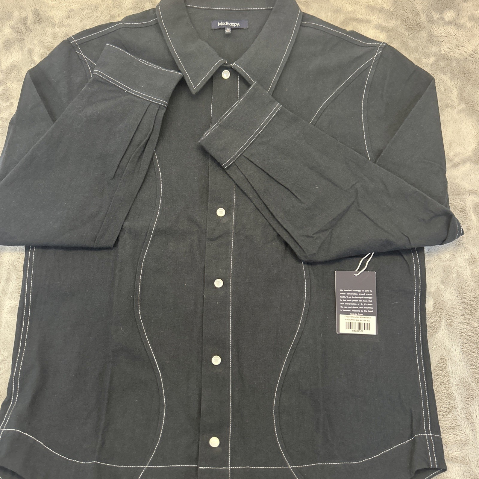 Madhappy Western Shirt Unisex M Blue Pearl Snap Button Long Sleeve Split Collar image 3